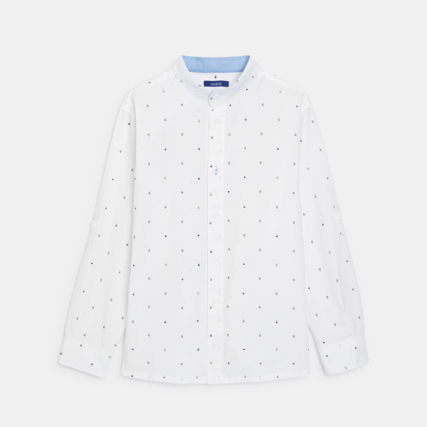 قميص بنقوش صغيرة مطبوعة، أبيض اللون للأولاد